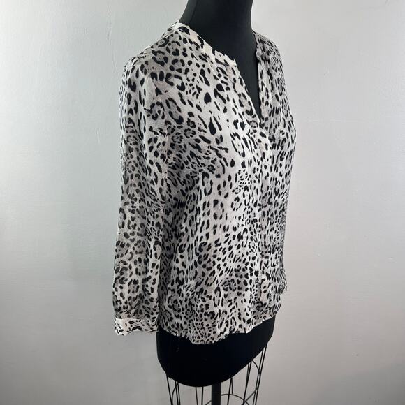 JOIE Purine Gray Black Top Silk Leopard Split Neck Balloon Sleeve Size XSmall XS - Picture 9 of 14